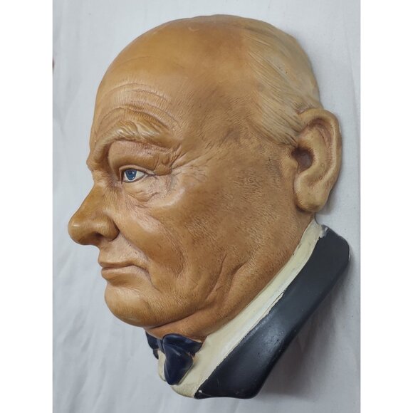 Vintage Winston Churchill Chalkware Wall Plaque Bust Hand Painted - Picture 3 of 6